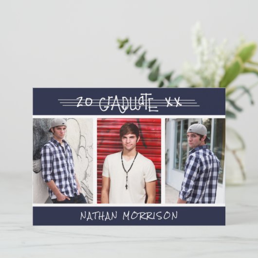 Moderne, Afstuderen handmatige, 4-fotoaangepaste k Kaart (Staand voorkant)