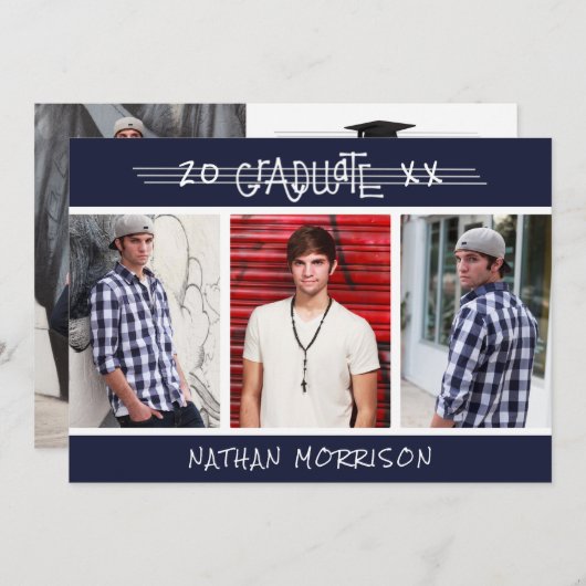 Moderne, Afstuderen handmatige, 4-fotoaangepaste k Kaart (Voorkant / Achterkant)