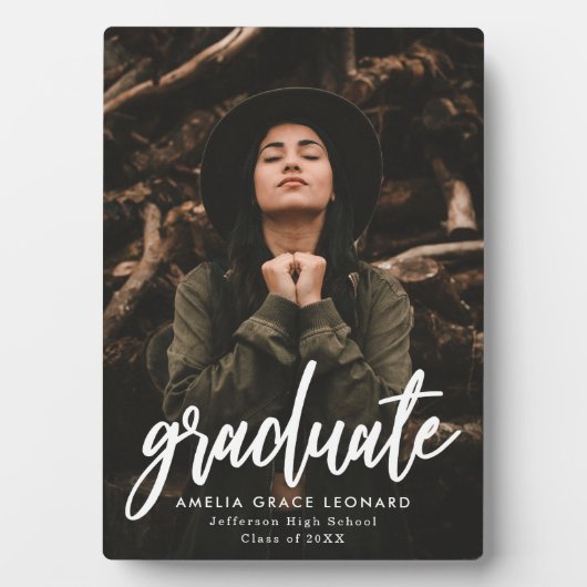 Moderne Afstuderen in wit script foto Fotoplaat (voorkant)