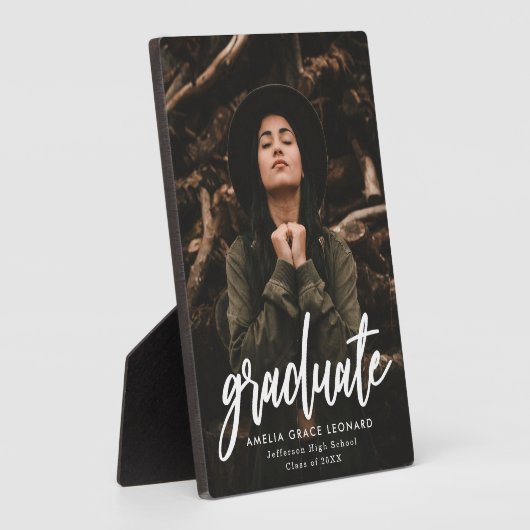 Moderne Afstuderen in wit script foto Fotoplaat (Zijkant)