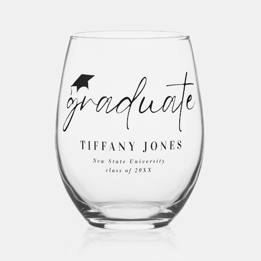 Moderne Afstuderen Klasse van 2024 Graduation Part Wijnglas Zonder Voet (Voorkant)
