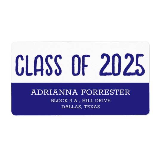 Moderne Afstuderen klasse van 2025 Navy blauw en w Etiket (Voorkant)