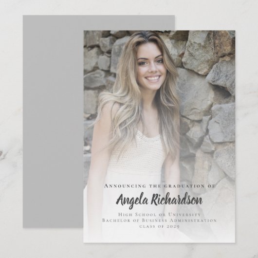 Moderne Afstuderen Koolstofscript Typografie Foto Aankondiging (Voorkant / Achterkant)