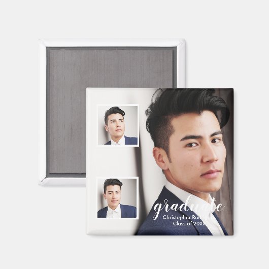 Moderne afstuderen met 3 foto's magneet (Voorkant / Achterkant)