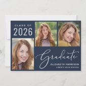 Moderne Afstuderen met blauw fotoscript Aankondiging (Voorkant)