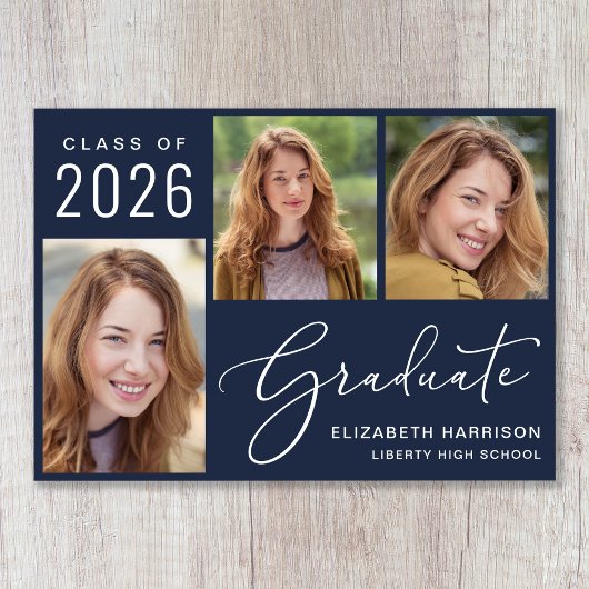 Moderne Afstuderen met blauw fotoscript Aankondiging