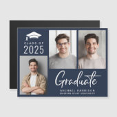 Moderne Afstuderen met blauw script voor foto's Magnetische Uitnodiging (Voorkant / Achterkant)