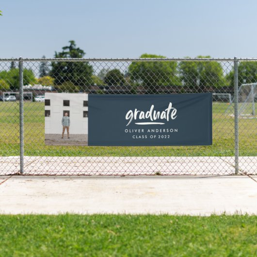 Moderne afstuderen met foto-inkend blauw elegant spandoek (Insitu)