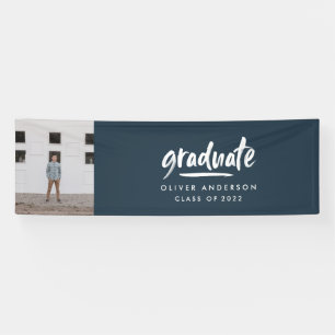 Moderne afstuderen met foto-inkend blauw elegant spandoek