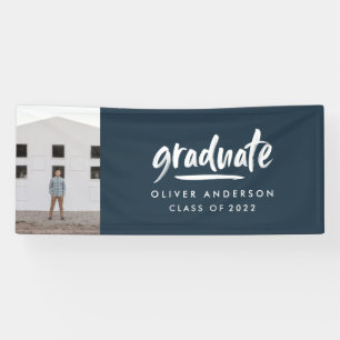 Moderne afstuderen met foto-marineblauw van script spandoek