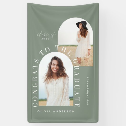 Moderne afstuderen met twee fotoboogstralen spandoek (Verticaal)