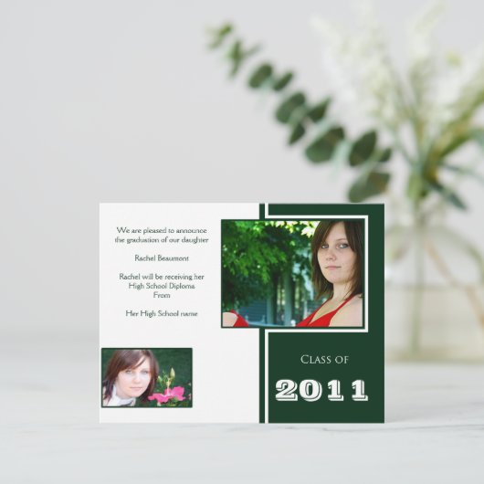 Moderne Afstuderen met witte en groene quad Aankondiging (Staand voorkant)