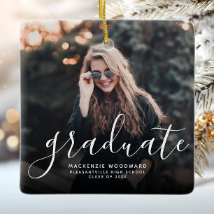 Moderne Afstuderen met witte handschriftenfoto Keramisch Ornament
