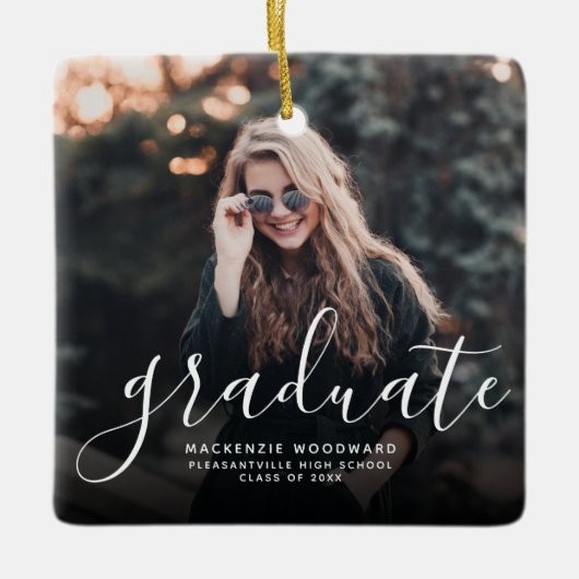 Moderne Afstuderen met witte handschriftenfoto Keramisch Ornament (Voorkant)