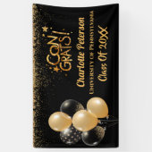 Moderne Afstuderen met zwart en goudglitter  Spandoek (Verticaal)