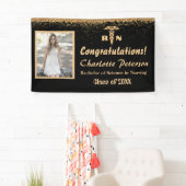 Moderne Afstuderen met zwarte & goudzure glitter Spandoek (Insitu)