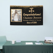 Moderne Afstuderen met zwarte & goudzure glitter Spandoek (Beurs)