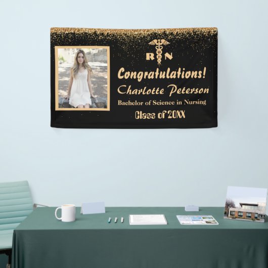 Moderne Afstuderen met zwarte & goudzure glitter  Spandoek