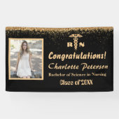 Moderne Afstuderen met zwarte & goudzure glitter  Spandoek