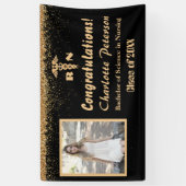 Moderne Afstuderen met zwarte & goudzure glitter Spandoek (Verticaal)