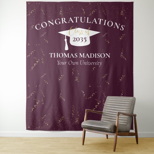 Moderne Afstuderen Nep-confetti Maroon/Wit Wandkleed (In situ)