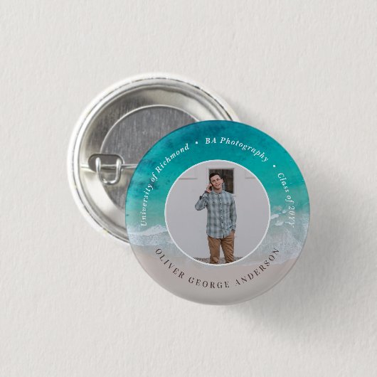 Moderne afstuderen oceaan strand moderne fotoreis ronde button 3,2 cm (Voorkant /achterkant)