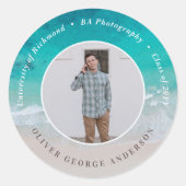 Moderne afstuderen oceaan strand moderne fotoreis ronde sticker (Voorkant)