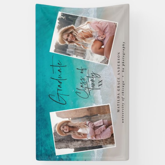 Moderne afstuderen oceaanstrand met meerdere foto' spandoek (Verticaal)