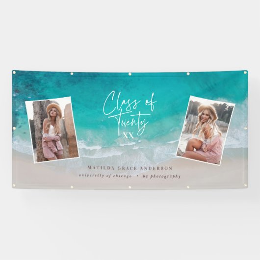 Moderne afstuderen oceaanstrand met meerdere foto' spandoek (Horizontaal)