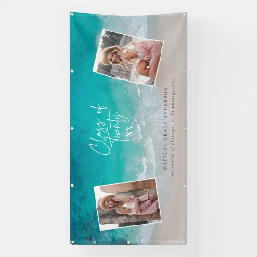 Moderne afstuderen oceaanstrand met meerdere foto' spandoek (Verticaal)