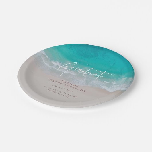 Moderne afstuderen oceaanstrand script modern papieren bordje (Gekanteld)