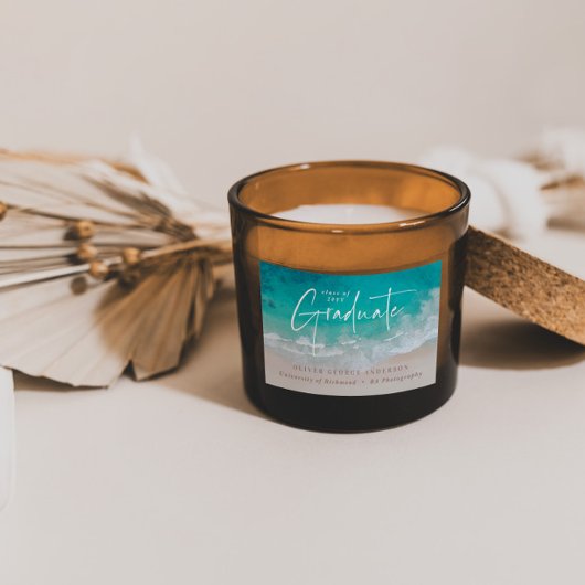 Moderne afstuderen oceaanstrand script modern rechthoekige sticker