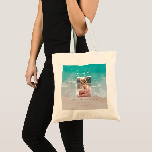 Moderne afstuderen-oceaanstrandscript tote bag (Voorkant (product))