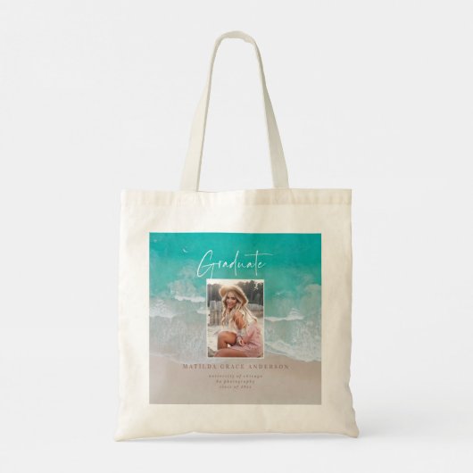 Moderne afstuderen-oceaanstrandscript tote bag (Achterkant)