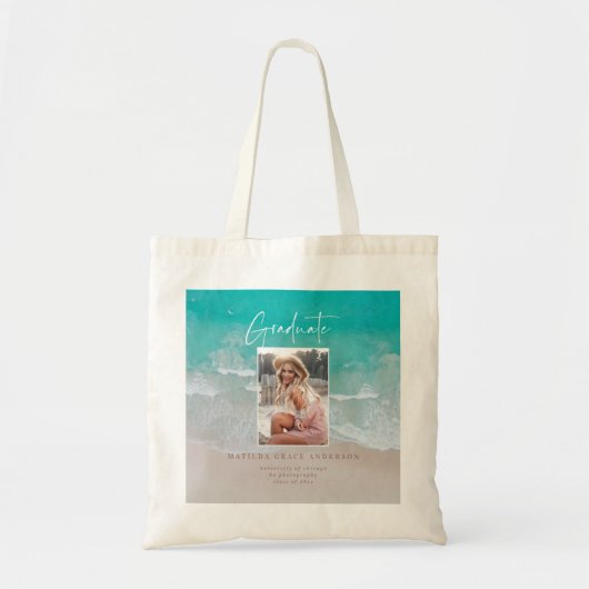 Moderne afstuderen-oceaanstrandscript tote bag (Voorkant)