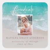 Moderne afstuderen-oceaanstrandscript vierkante sticker (Voorkant)