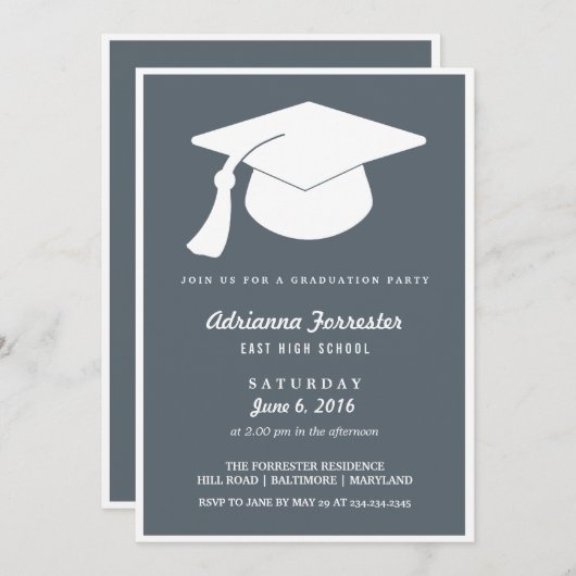 Moderne Afstuderen Pet Blue Graduation Party Kaart (Voorkant / Achterkant)