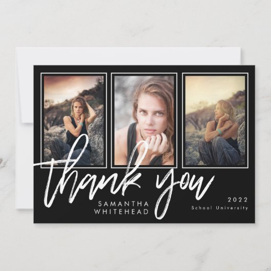Moderne Afstuderen Photo Collage Black Bedankkaart (Voorkant)