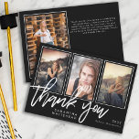 Moderne Afstuderen Photo Collage Black Bedankkaart<br><div class="desc">Eenvoudig en modern afstuderen dank u dat u een sjabloon-kaart hebt gestuurd naar degenen die u hebben gefeliciteerd,  die u hebben uitgenodigd voor uw afstudeerpartij,  die u cadeaus hebben gegeven,  enz.</div>