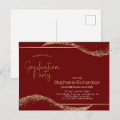Moderne Afstuderen Red Gold Glitter Briefkaart (Voorkant / Achterkant)