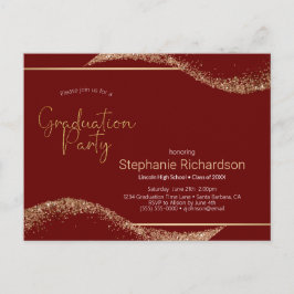 Moderne Afstuderen Red Gold Glitter Briefkaart