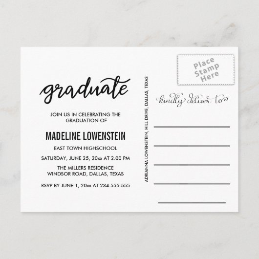 Moderne Afstuderen Script Afstuderen Fotocollage Uitnodiging Briefkaart (Achterkant)