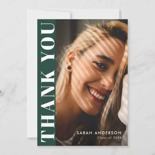 Moderne Afstuderen smaragdgroene foto Afstuderen Bedankkaart (Voorkant)