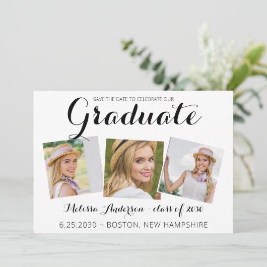 Moderne Afstuderen sparen de Datum Afstuderen 3 Fo Aankondiging (Staand voorkant)