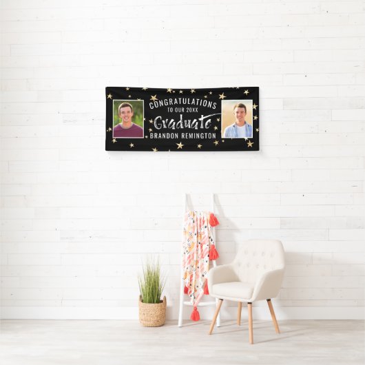 Moderne Afstuderen typografie Foto Black Gold Star Spandoek (Insitu)