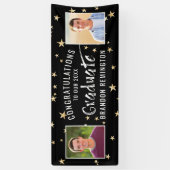 Moderne Afstuderen typografie Foto Black Gold Star Spandoek (Verticaal)