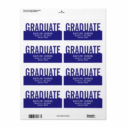 Moderne Afstuderen typografie Navy blauw en wit Etiket (Full Sheet)