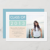 Moderne Afstuderen-uitnodiging voor foto's - Mint/ Kaart (Voorkant / Achterkant)