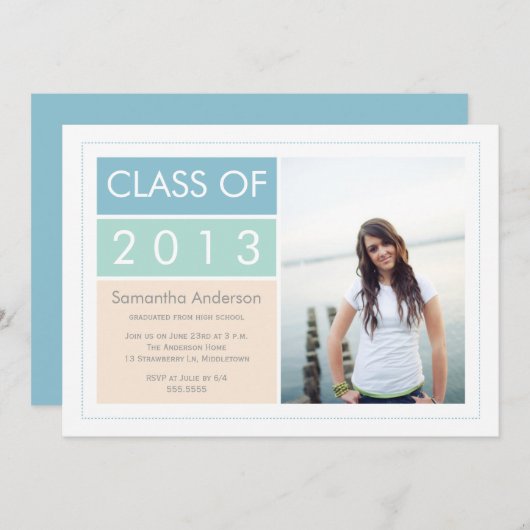Moderne Afstuderen-uitnodiging voor foto's - Mint/ Kaart (Voorkant / Achterkant)