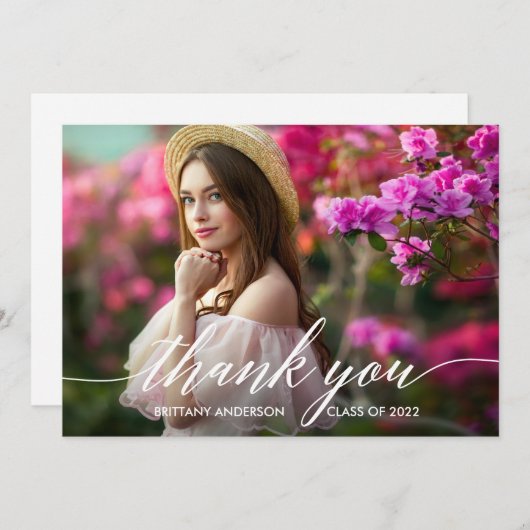 Moderne Afstuderen van de Foto van het Manuscript  Bedankkaart (Voorkant / Achterkant)